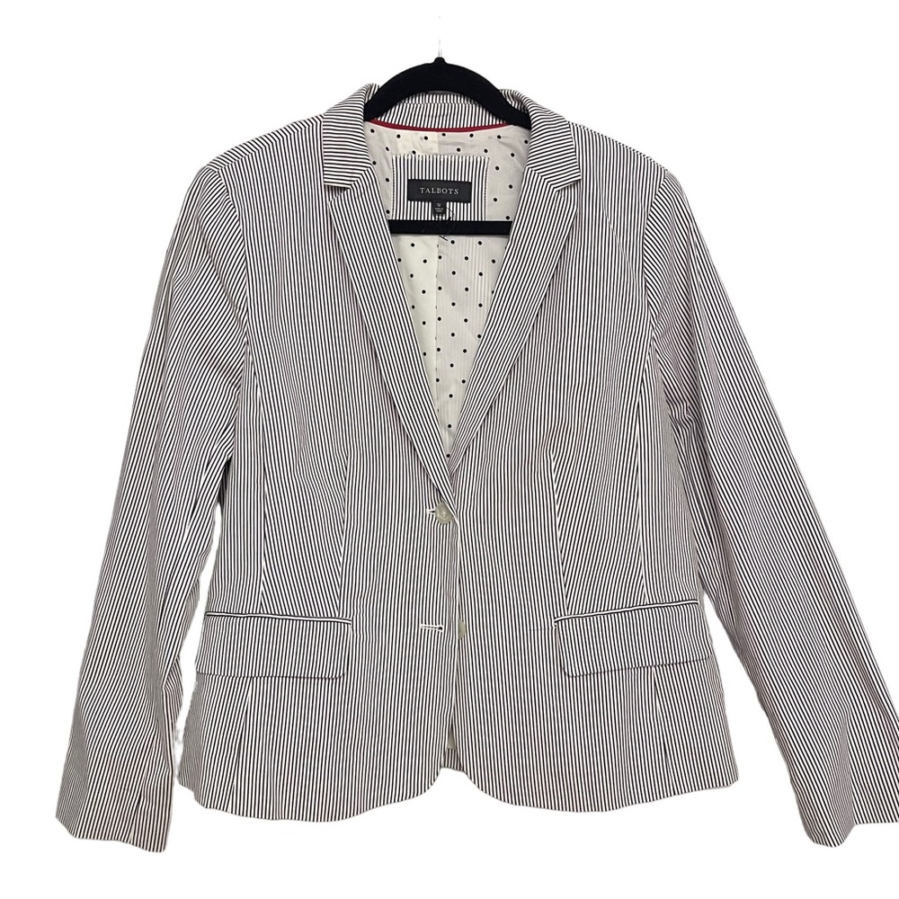 Talbots Women’s Long Sleeve Striped Black&white Blazer/Suit Jacket Size 12
